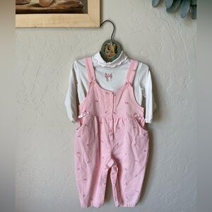 Vintage floral overalls outfit with shirt toddler baby